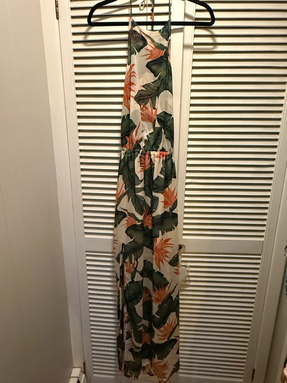 Show Me Your MuMu Cream Maxi Dress with Green & Orange Leaf Print